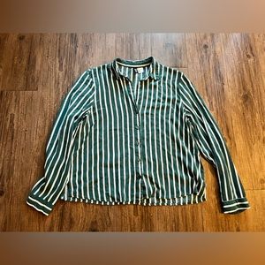 Green and white button down shirt